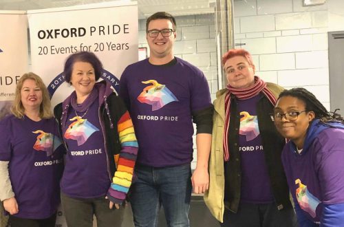 Members of Oxford Pride team celebrating launch of 20 events for 20 years