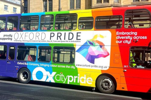 The Oxford Pride bus by the Oxfrod Bus Company